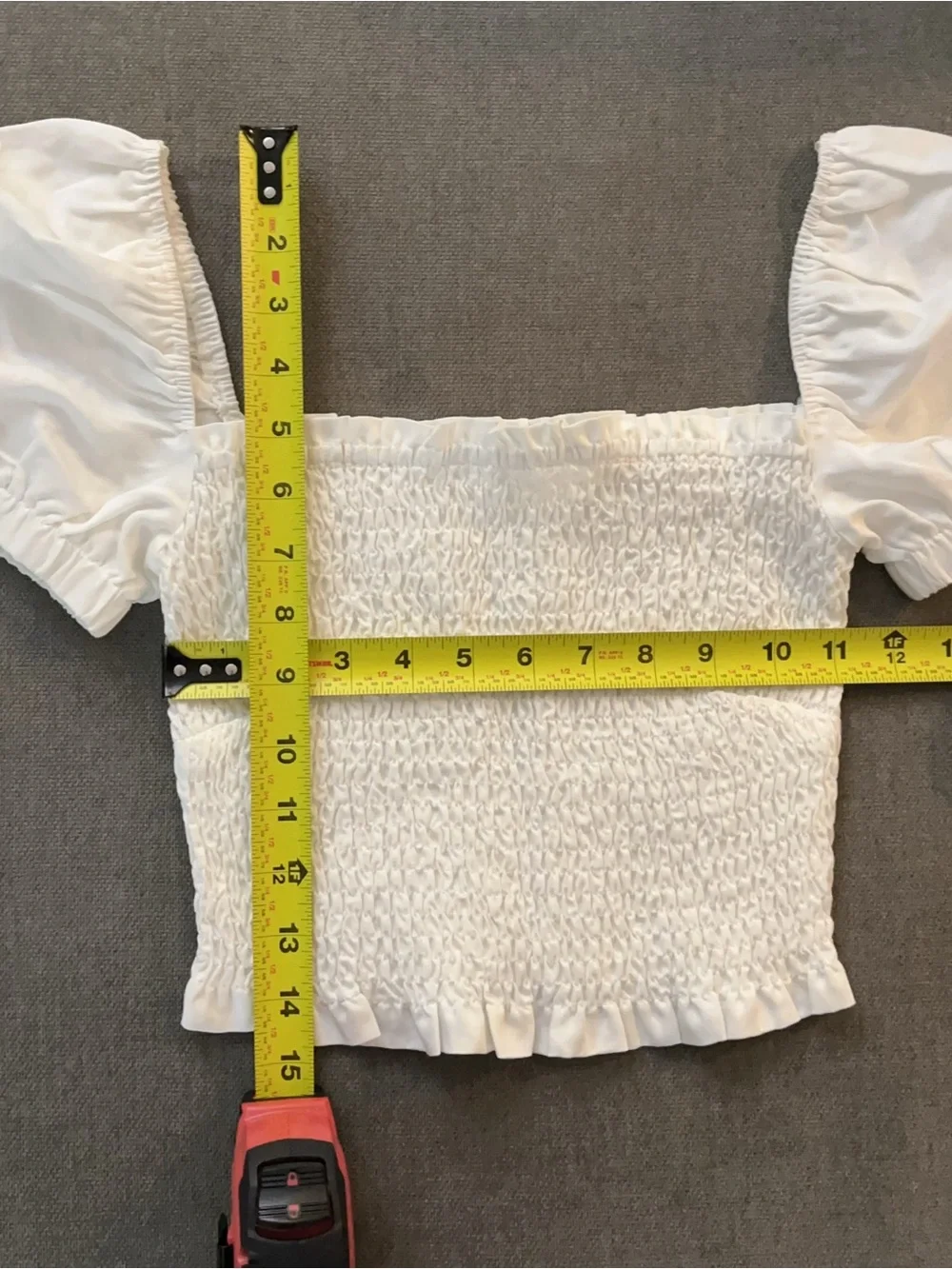 ASTR White Linen Lyocell Smocked Puff Sleeve Top